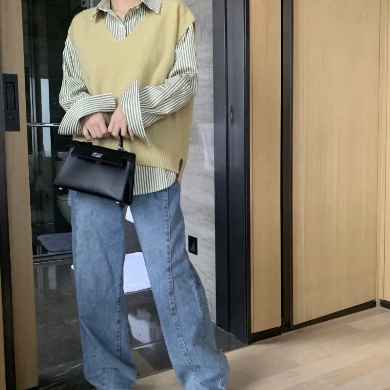 Комплекты из 2 предметов женские полосатые мешковатые рубашки в стиле Харадзюку