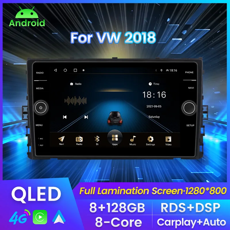 

QLED Screen Android 11 8+128G Car Radio Stereo For VW 2018 Multimedia Player GPS Navigation Carplay+Auto WIFI 4G LTE BT RDS DSP
