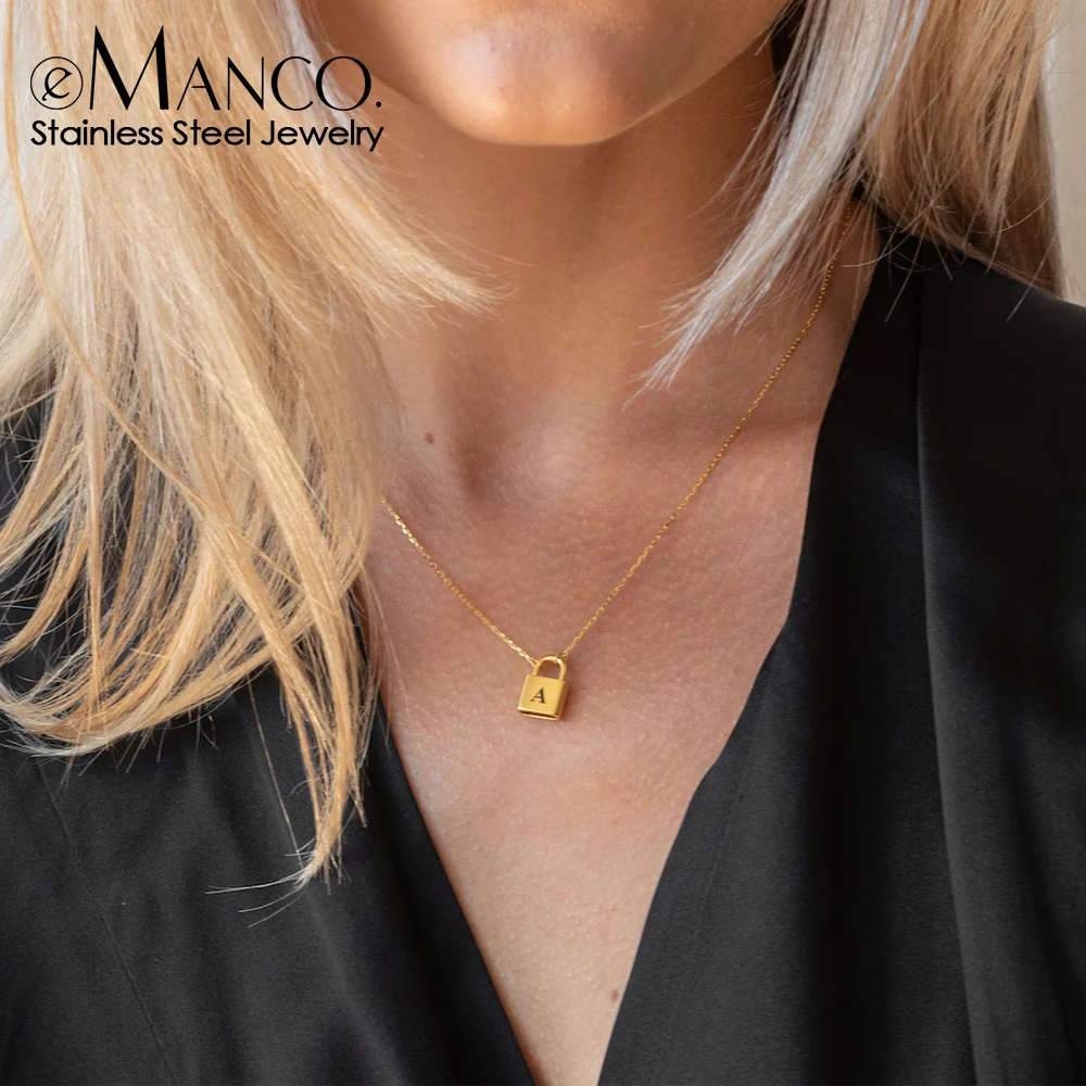 EManco минималистичный 14K позолоченный кулон из нержавеющей стали с замком