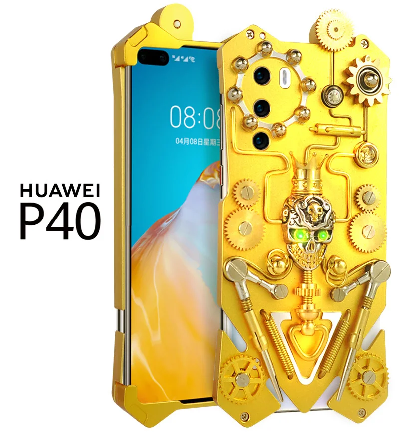 

Metal Steel Mechanical Handmade Cases For Huawei P40 Pro Armor Aluminum For P40 Pro P40Pro Gear Purely Skull Shell Case Cover