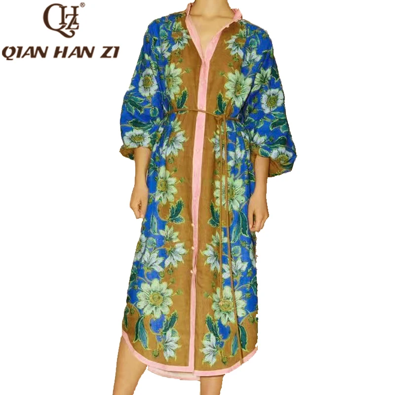 

Женское однобортное платье с рукавами-фонариками, свободного покроя