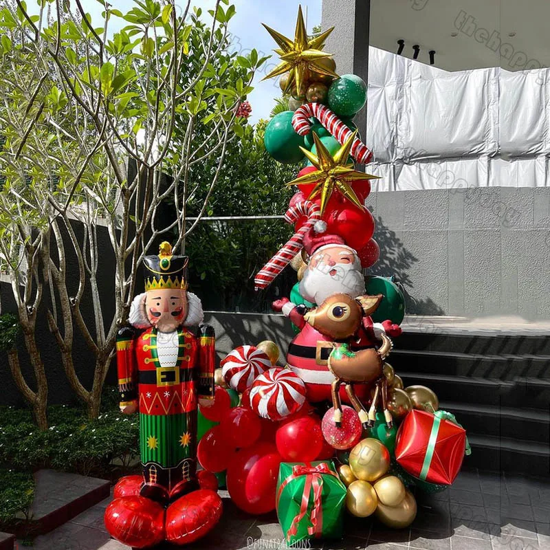 Christmas Balloon Arch Green Gold Red Box Candy Balloons Garland Cone Explosion Star Foil Balloons New Year Christma Party Decor