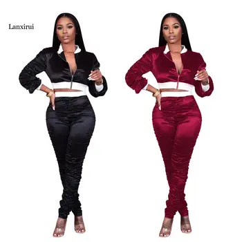 Women's Tracksuit Suit Sets 2PCS Set V Neck Long Sleeve Cotton Blend Spring Autumn Ladies Sportswear Outfits for Women 1