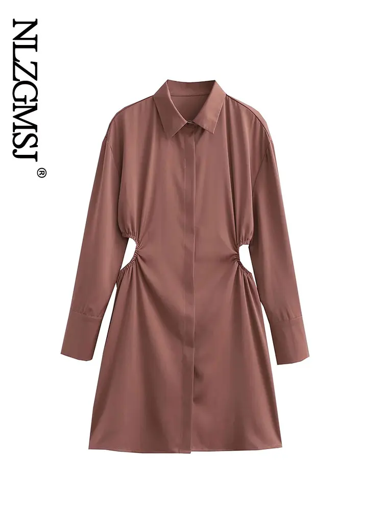 

Летнее Плиссированное Платье-рубашка Nlzgmsj Za 2022, однобортные Повседневные платья а-силуэта, однотонное мини-платье с отложным воротником и в...