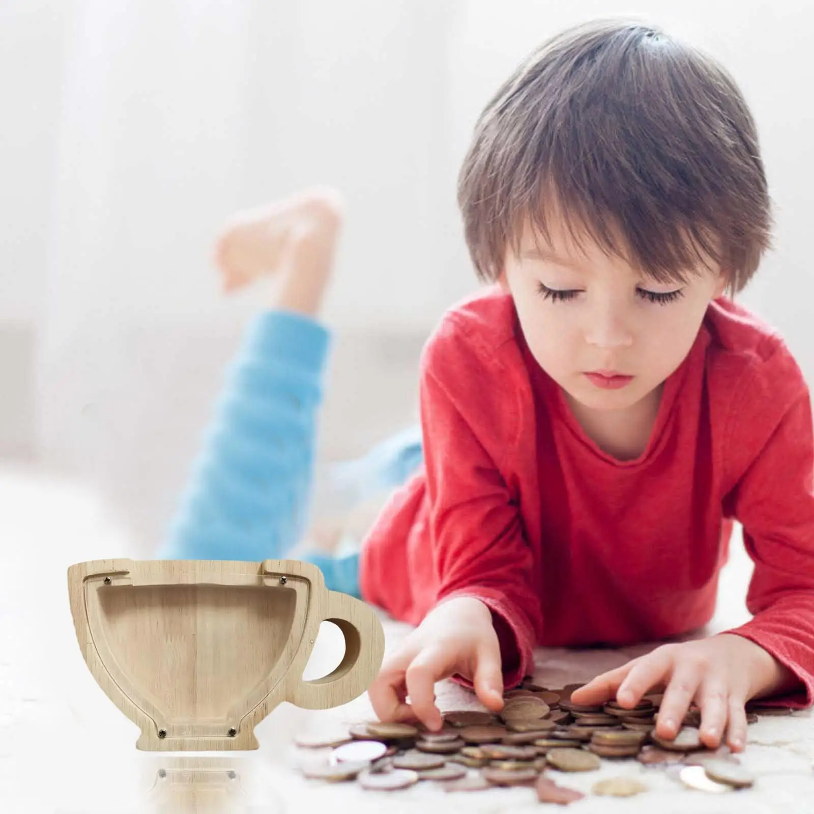 

Wooden Piggy Bank Coffee Cup Shape Money Storage Box Beans Organizer Creative Coffee Home Wood Saving Storage Oak Decor Pot E6D1