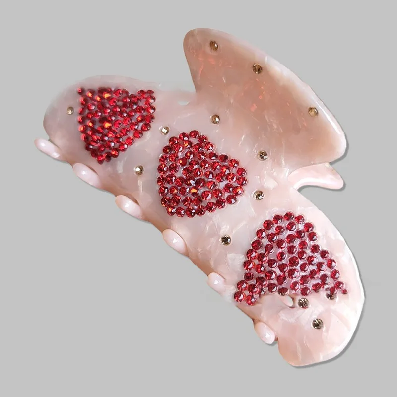 

Fashion Beautiful Female Crab Clip Rhinestone Heart Women Hair Claw Acetic Hairpin Korean Style INS Summer Hair Accessories