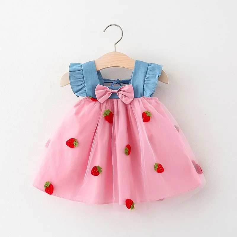 

children's princess dress children's denim mesh dress