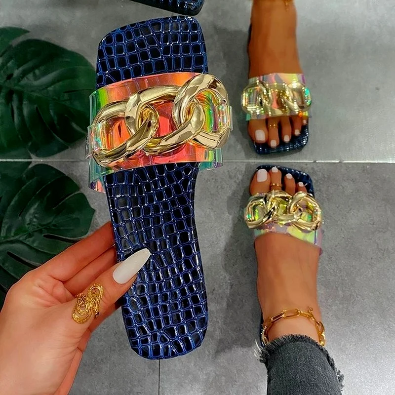 

Сланцы женские для пляжа, шлепанцы с мягкой подошвой, квадратный носок, металлическая пряжка, летняя верхняя одежда, большие размеры