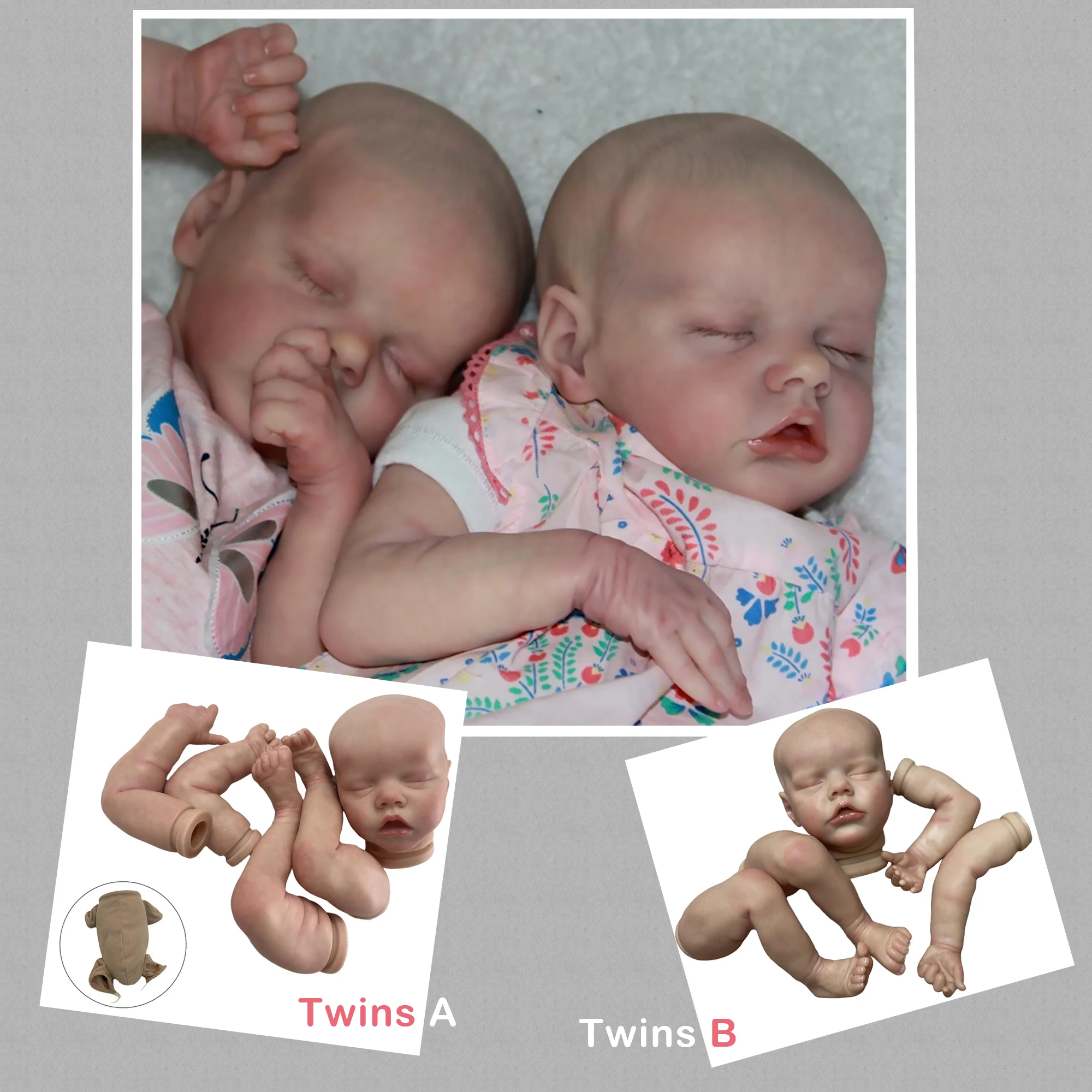 40CM Twins Reborn Doll Kits Handmade Painted Realistic Soft Vinyl Unfinished Reborn Doll Parts Kit Bebé Reborn