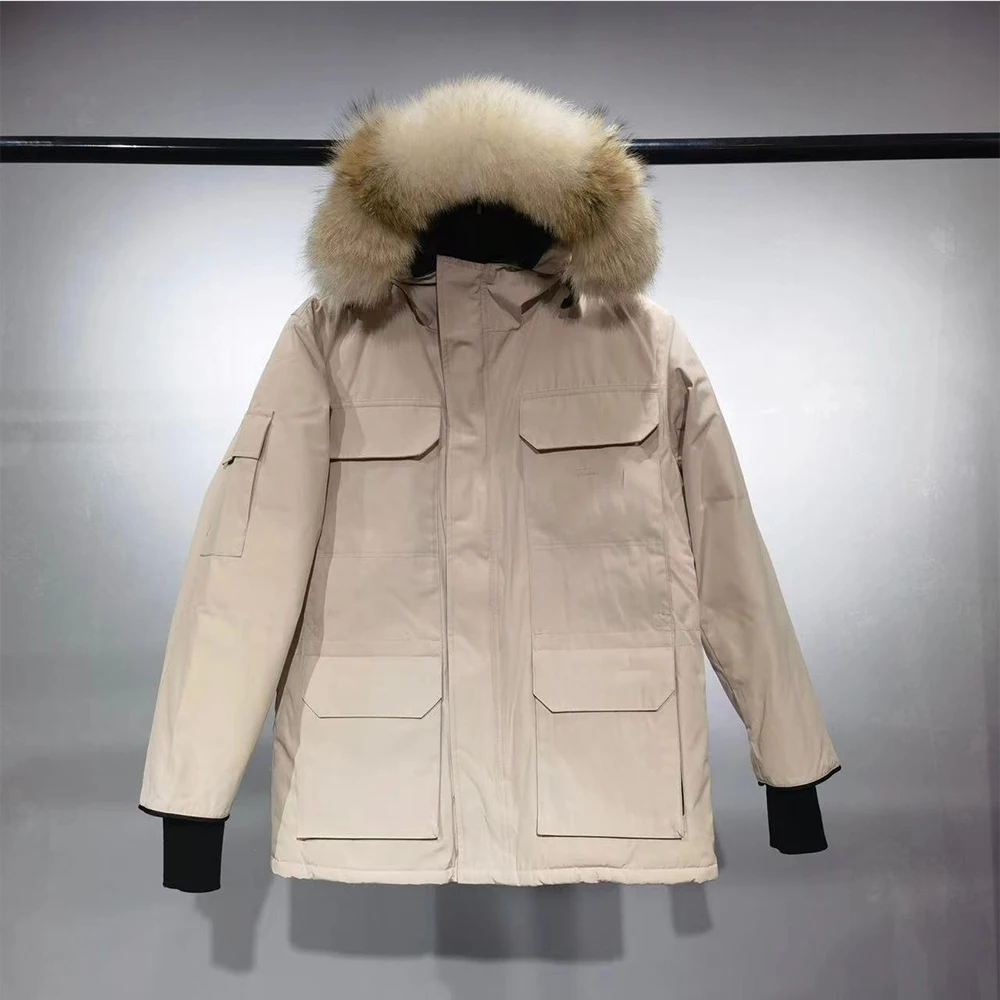 

High Quality 08 Canada Brand Men Women's Warm Puffer Jackets Hooded Fur Collar Snow Windbreaker 90% White Duck Down Parka Coats