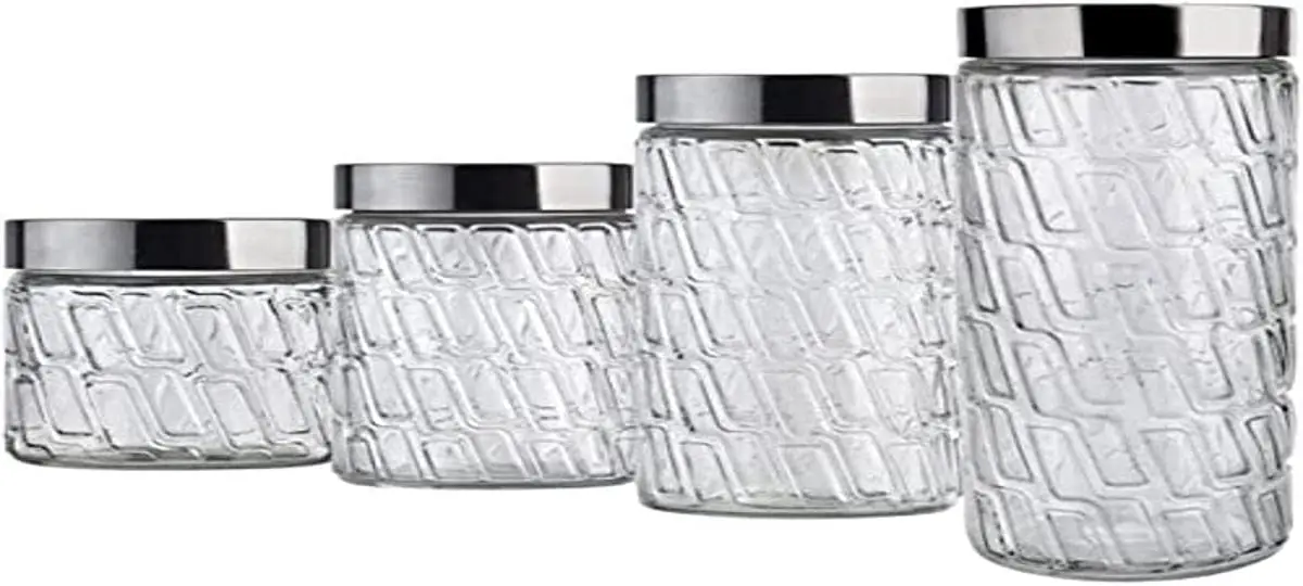 

Set with 4 pots Mosaic Glass Stainless Steel Lid, VDR2089-4, Home