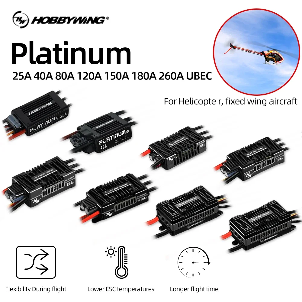Фото РоРуС ​ Бесколлекторный регулятор скорости HOBBYWING Platinum 25A 40A 80A 120A 150A 180A 260A 32-битный для радиоуправляемых вертолетов и самолетов с фиксированным крылом №2