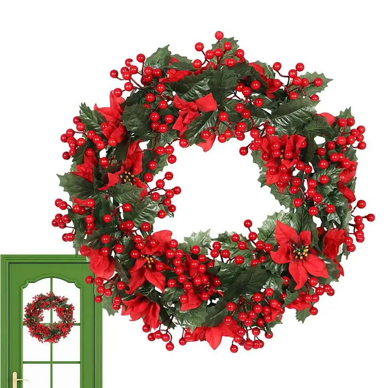

Red Berry Wreaths For Front Door 19 Inch Fireplace Wreaths For Indoors Red Door Wreath Artificial Dried Flower Wreath For Winter
