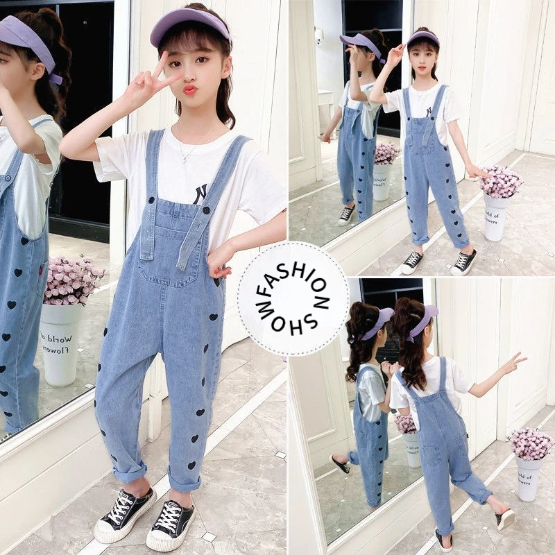 

Teen Girl Harem Jumpsuit Casual Jeans Overalls Fashion Girls Denim Suspenders Trousers Preppy Style Long Pants Kids Fall Clothes