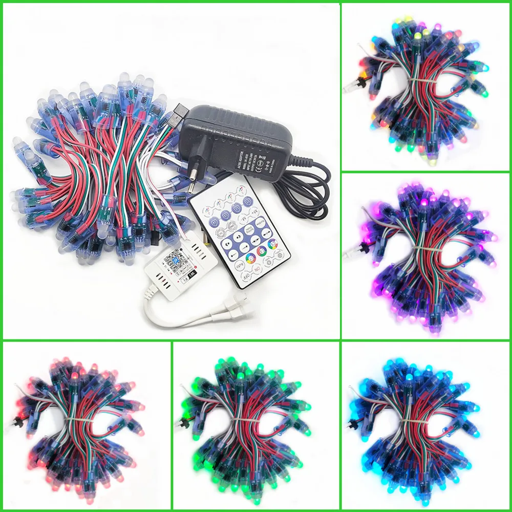 

50pcs 12mm DC5V WS2811 RGB FullColor LED Pixel Module IP68 Waterproof 2811IC Digital LED Christmas Light with APP Controller Kit