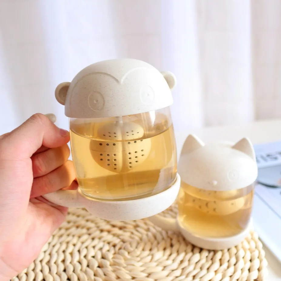 

Cat/Monkey Glass Tea Mug Cup with Fish Tea Infuser Strainer Filter 250ML Mug with Straw Mates Stanley Tumbler with Straw