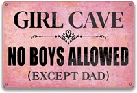 funny pink home wall decor vintage girl cave metal sign no boys allowed sign retro farmhouse girls daughter bedroom