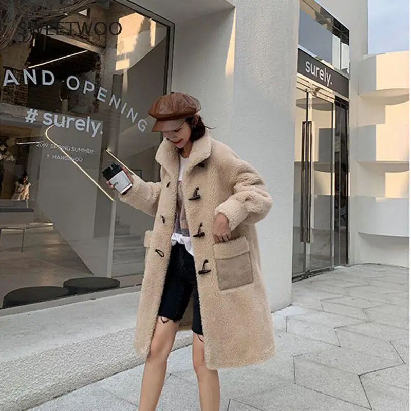 Real Fur Coat High Quality 2021 Long Sheep Shearling Women Winter Fur Jackets Teddy Coats Korean Style Feminina Contracted Slim