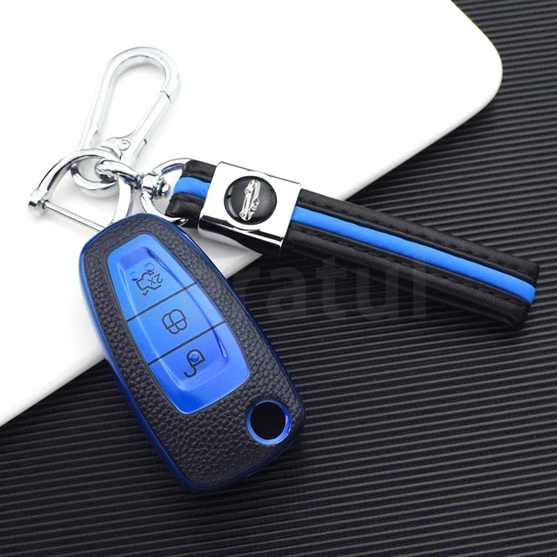 

Кожаный складной чехол для ключей из ТПУ для автомобиля, чехол-брелок для Ford Focus C-Max S-Max Galaxy Mondeo Ranger Transit Tourneo Custom