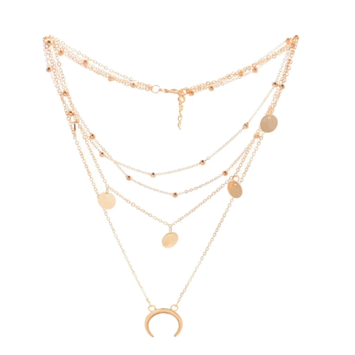 

Multi-layer Necklace Moon Round Beads Clavicle Necklace Jewelry Gift Neck Accessories for Women Female (Golden)