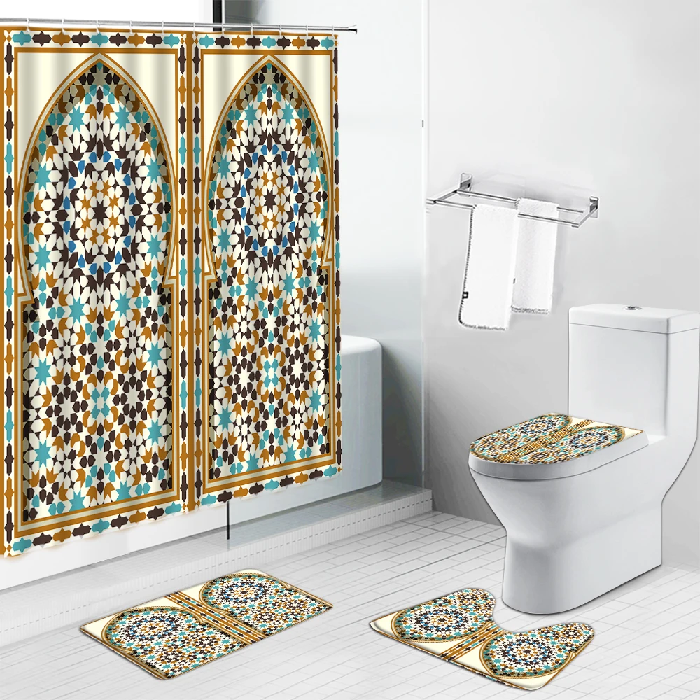 

Арабская АРКА, марокканские Антикварные Двери, душевая занавеска, старинная ферма, деревянная дверь, ванная комната, Нескользящие коврики, крышка для туалета и коврик для ванной