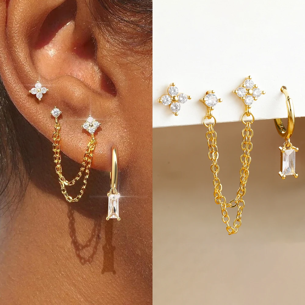 Ensemble de boucles d'oreilles en acier inoxydable pour femmes, 3 pièces, 12 Constellations, pierre de naissance, Piercing du Cartilage, bijoux à la mode