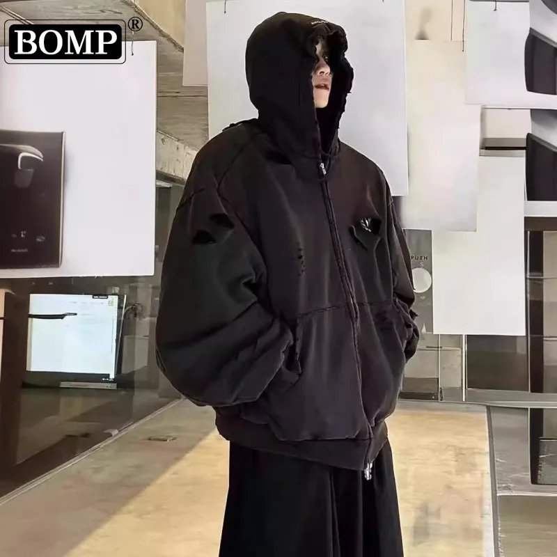 GRAILZ LEARL черная потертая двухслойная куртка с капюшоном на молнии в Корейском