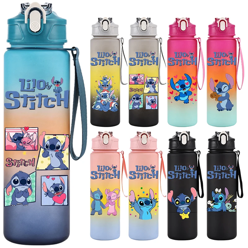 750ML Disney Lilo Stitch Water Cup Portable Children Cute Plastic Cartoon Outdoor Sport Large Capacity Bottle Kid Gift