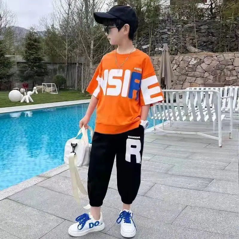 

2023 Korea Teenagers Boy Kid Boy Loose Clothes Set Shirt+Shorts 2PCS Summer Child Clothing Set Casual Short Sleeve Baby Sets