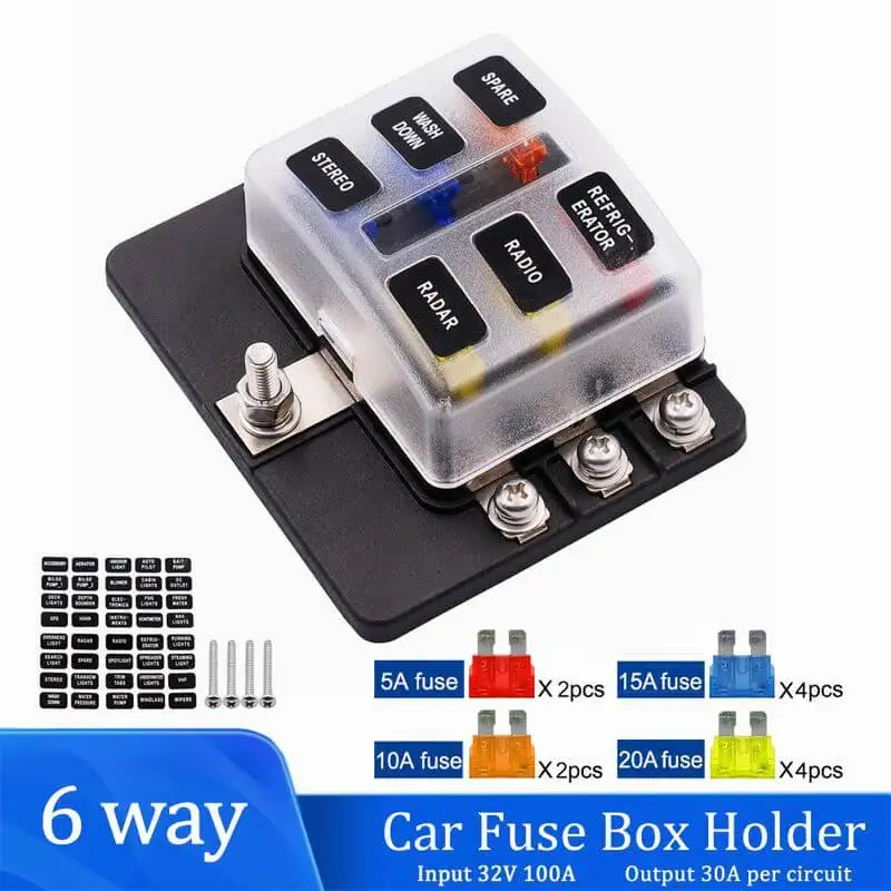 Universal 6 Ways Car Blade Holder Fuse Box With LED Indicator Light 6Ways 12V 32V Screw Binding Post Fuse For Car Marine