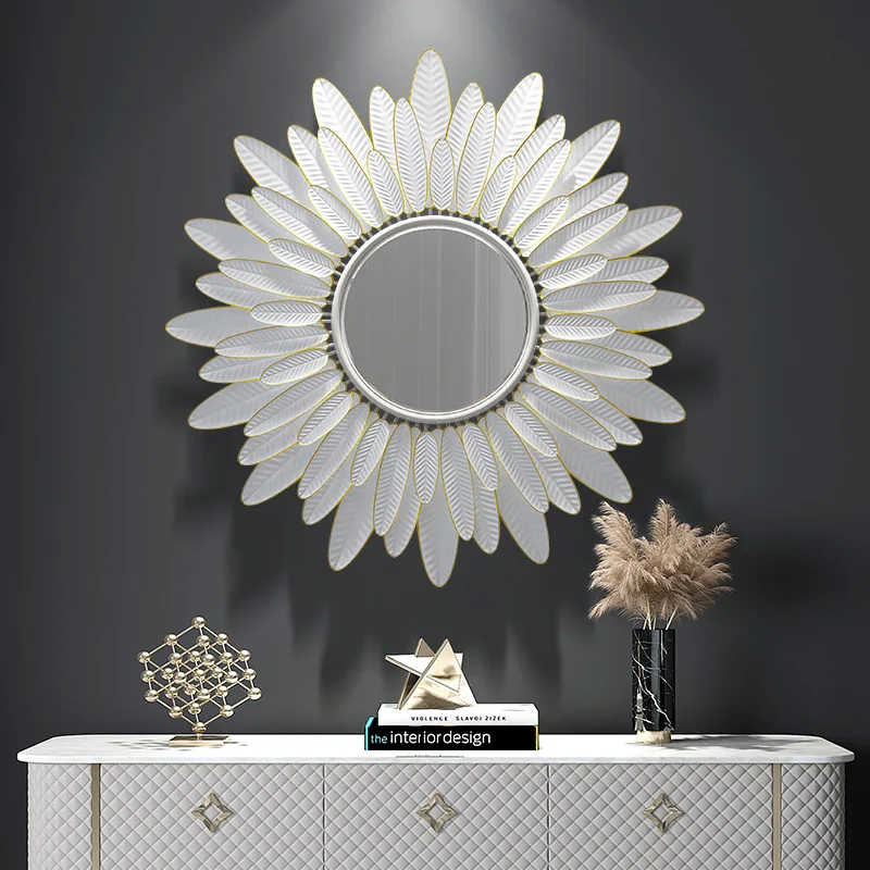 

Light Luxury Wall Decoration Art Wall Pendant Restaurant Porch Homestay Creative Mirror Wrought Iron Wall Decoration Mirror