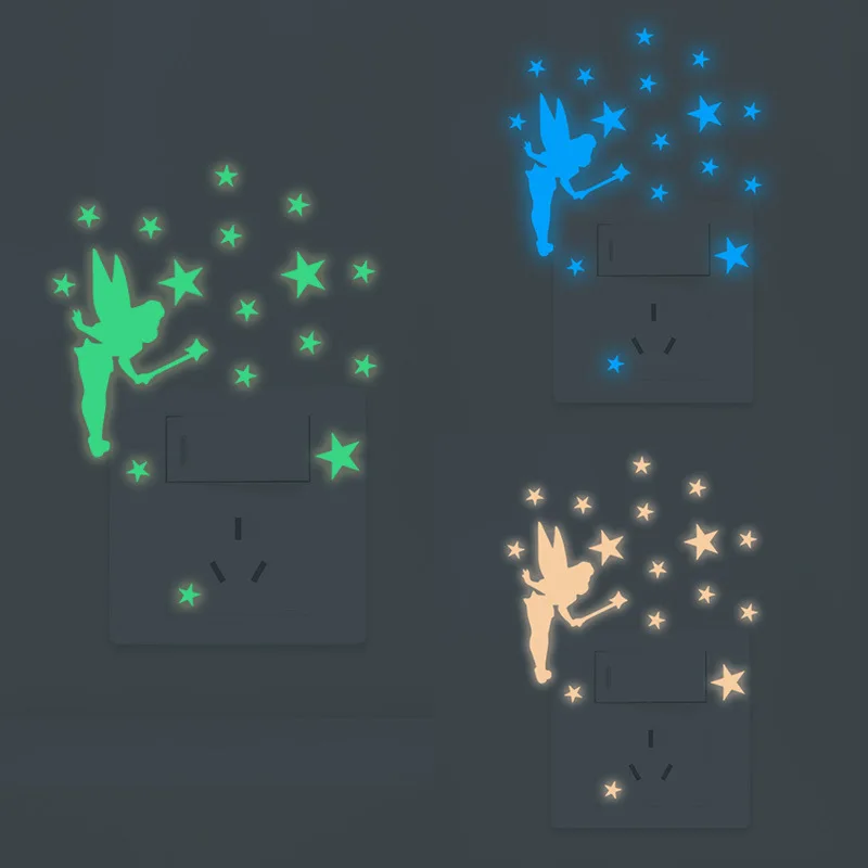 

Светящиеся самоклеящиеся наклейки в виде звезд, переключатель света для детской комнаты, трехцветные Светящиеся в темноте наклейки на стен...