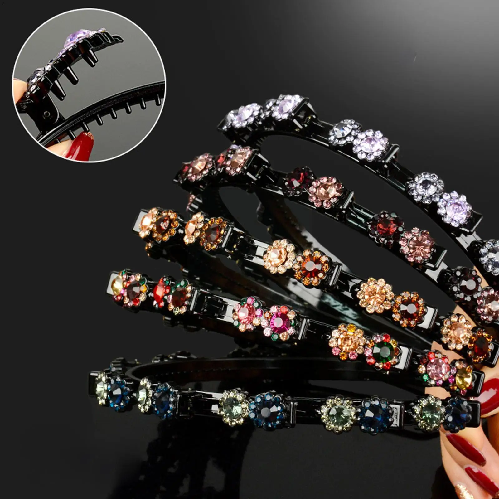 

Sparkling Crystal Double Layer Hairband Bands Clip Twist Bangs Hoop Hair Woman Head Hairstyle Clips Clip Hairpin Braid Head V5X3