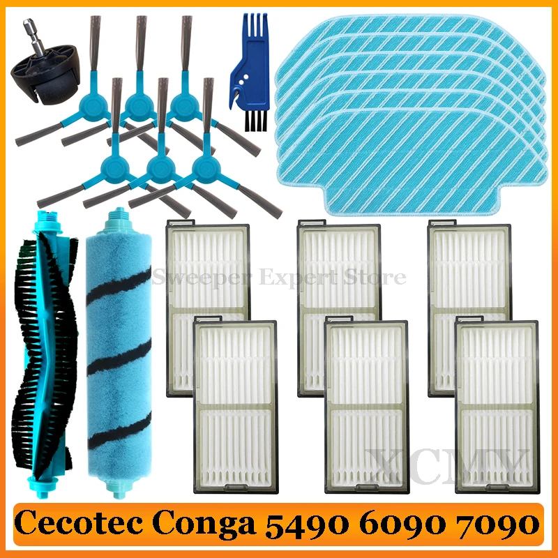 Für Cecotec Conga 5490 6090 7090 Roboter-Staubsauger Ersatz Ersatzteile Wichtigsten Seite Pinsel Hepa-Filter Mopp Tuch Zubehör