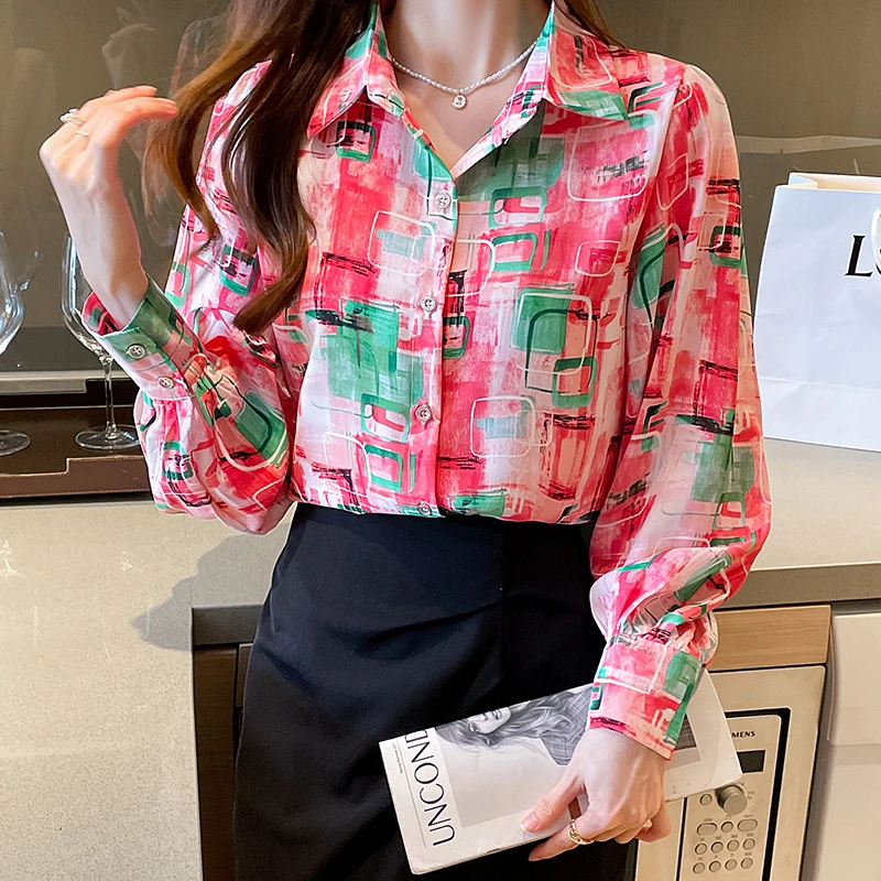 

New Arrival Women's Blusa Mujer with Trendy Print Stylish and Versatile Ladies' Button-Front Shirt Perfect for Smart Casual Look