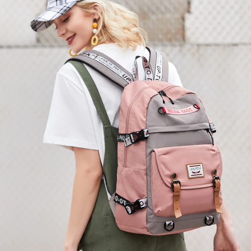 

Nylon Laptop Bookbag High School Bag Backpack for Teenager Girls Women College Student Back Pack Schoolbag Lady Black Army Green