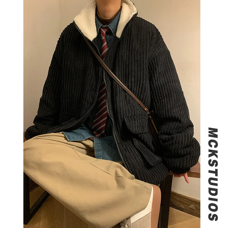 Winter Thicken Corduroy Jacket Men Warm Fashion Casual Lamb Wool Jackets Mens Streetwear Korean Loose Thick Short Coat Men M-3XL