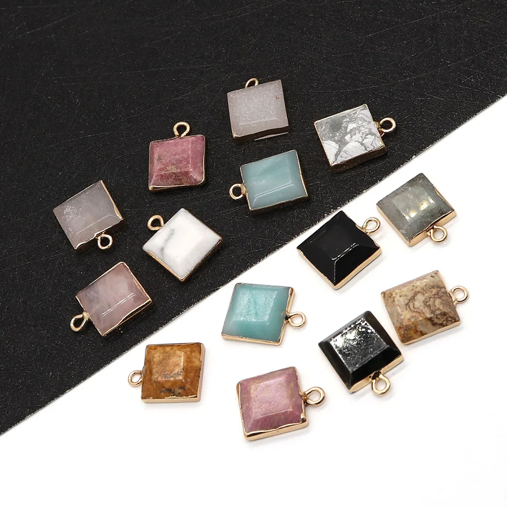 

Natural Stone Onyx Sparkling Stone Square Pendant 11x15mm Charm Crystal Making DIY Necklace Earrings Fashion Jewelry Accessories