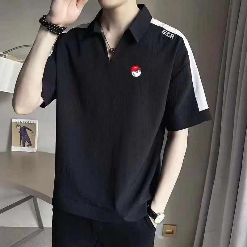 2023 Men Malbon Golf Wear Clothing Polo Men's Summer V-neck Silk Shirt Breathable Short Sleeve Casual Business Sports Top
