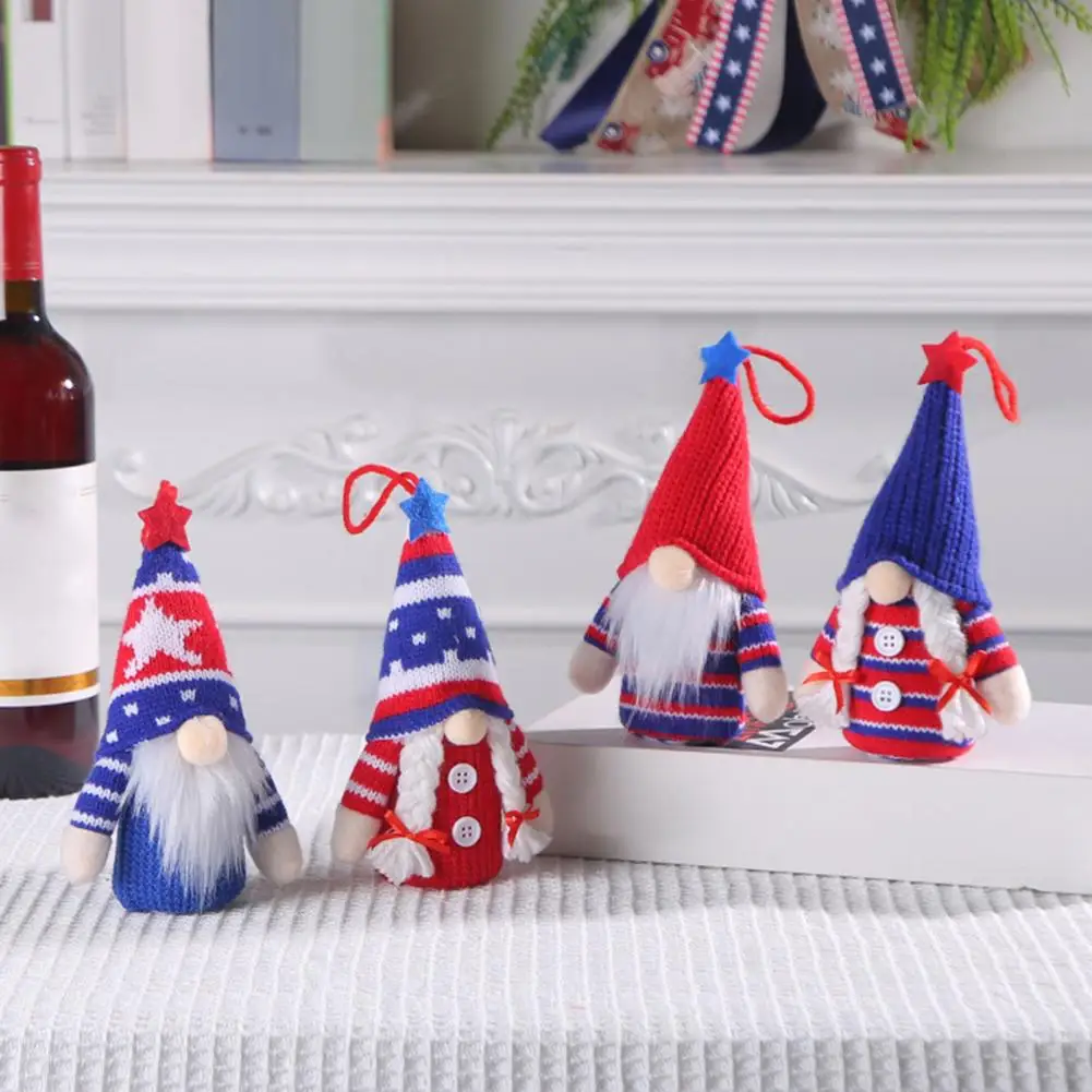 

Great Gnome Pendant Light-up Anti-fade LED USA Flag Pattern Faceless Gnome Pendant Long Lasting LED Faceless Doll for Festival