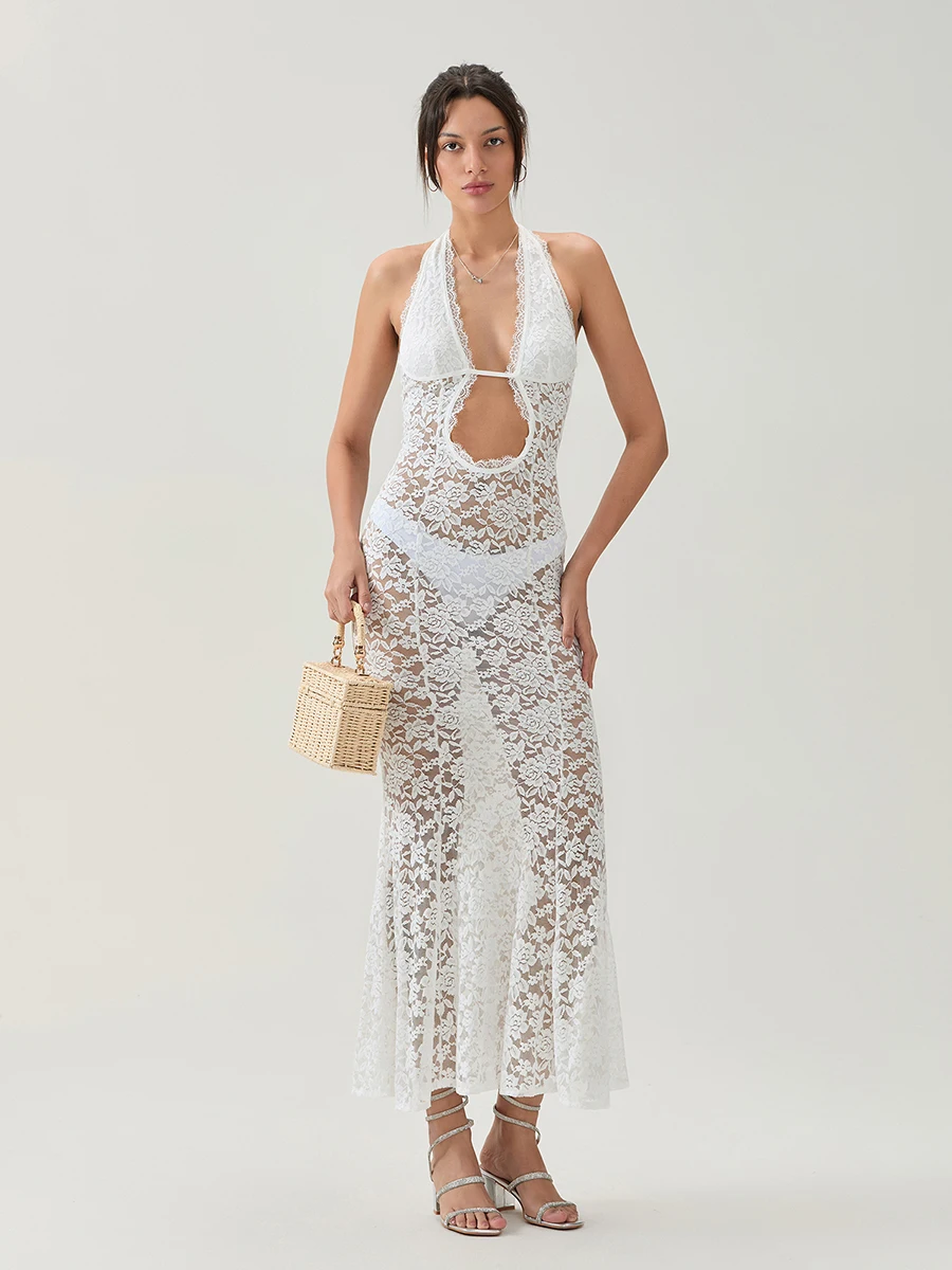 Женское нижнее белье кружевная ночная рубашка прозрачная сетка без рукавов с