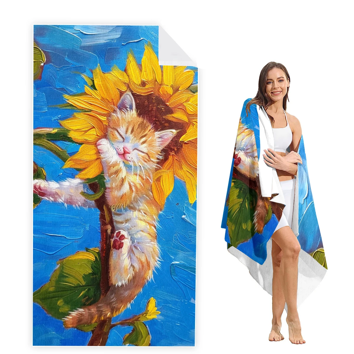 Пляжное полотенце с кошкой огромное супер впитывающее без песка толстое пляжное