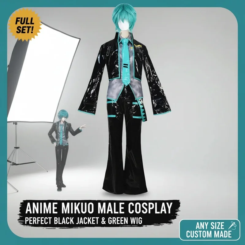 Фото Костюм для косплея COSAnime Mikuo, полный комплект, зеленая и черная куртка, парик, индивидуальный размер, мужской костюм №4