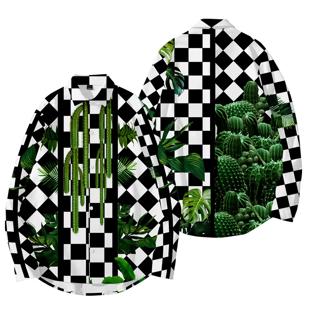 

Men's Harajuku Fashion Y2K Hombre Spring And Summer T-Shirt Checkerboard 3D Print Comfortable Casual Long-Sleeved Shirt 1