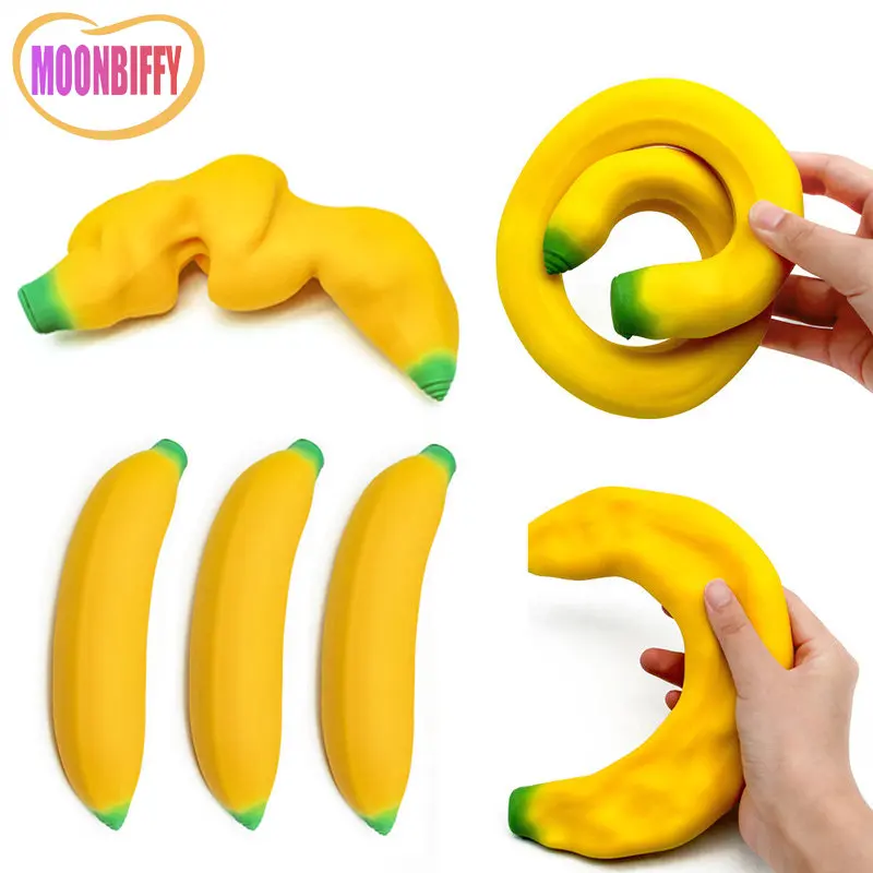 

Stretchy Banana Sensory Toy Squeeze Squishy Stress Relief Toy Fidget Toys for Kids Antistress Elastic Gluesand Filled Rubber Toy
