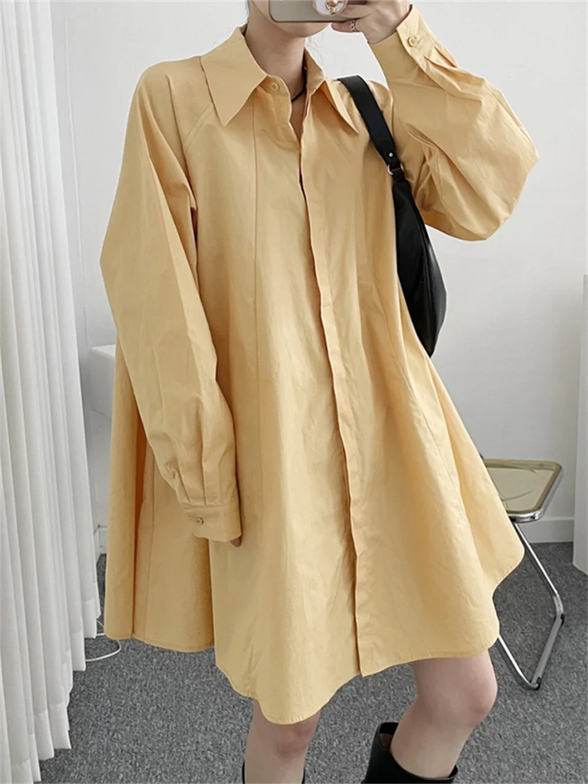 

HziriP Mid-Length Shirt Dress Solid Women New Chic Loose Office Lady All Match Autumn Elegant High Street Daily Casual Vestidos