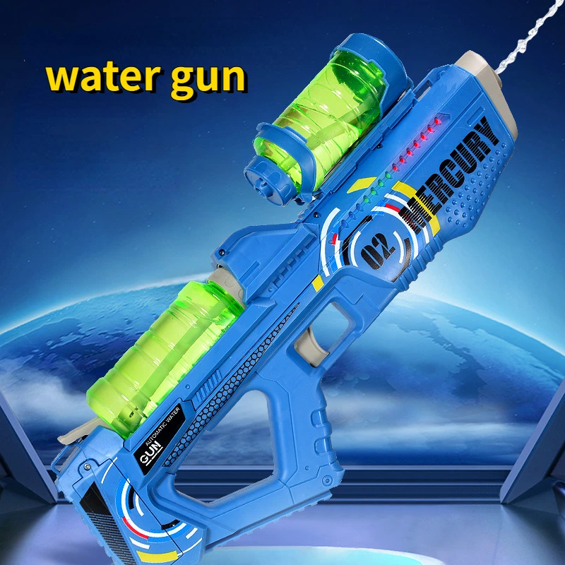 Summer Fully Automatic Electric Water Gun with Light Rechargeable Continuous Firing Party Game Kids Space Splashing Toy Boy Gift