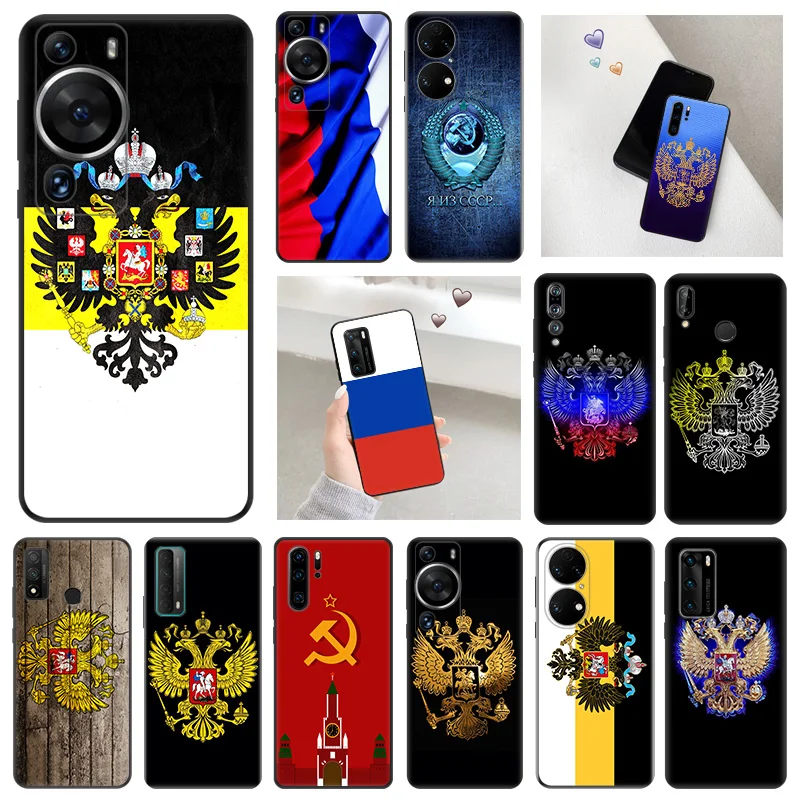 

Soft Phone Case For Huawei P40 P50 P60 Pro P30 P20 Lite P Smart Z Pixel 7 6 5 a 4 XL Vintage Russia Flag Black Matte Cover