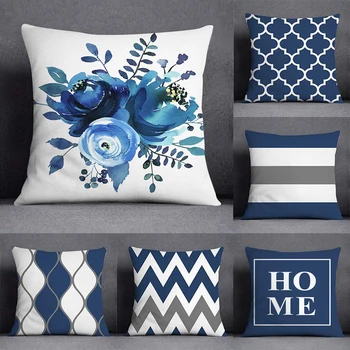 Blue Geometric Pattern Pillowcase Floral Design Home Decorative Cushion Cover 45x45cm Modern Sofa Pillow Cover Pillow Case 1