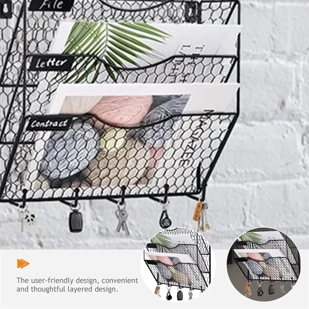 

Wall File Organizer Holder Magazine Hanging Rack Lettercontainer Mesh Sorter Hookskey Basket Newspaper Folders Mount Paper Black